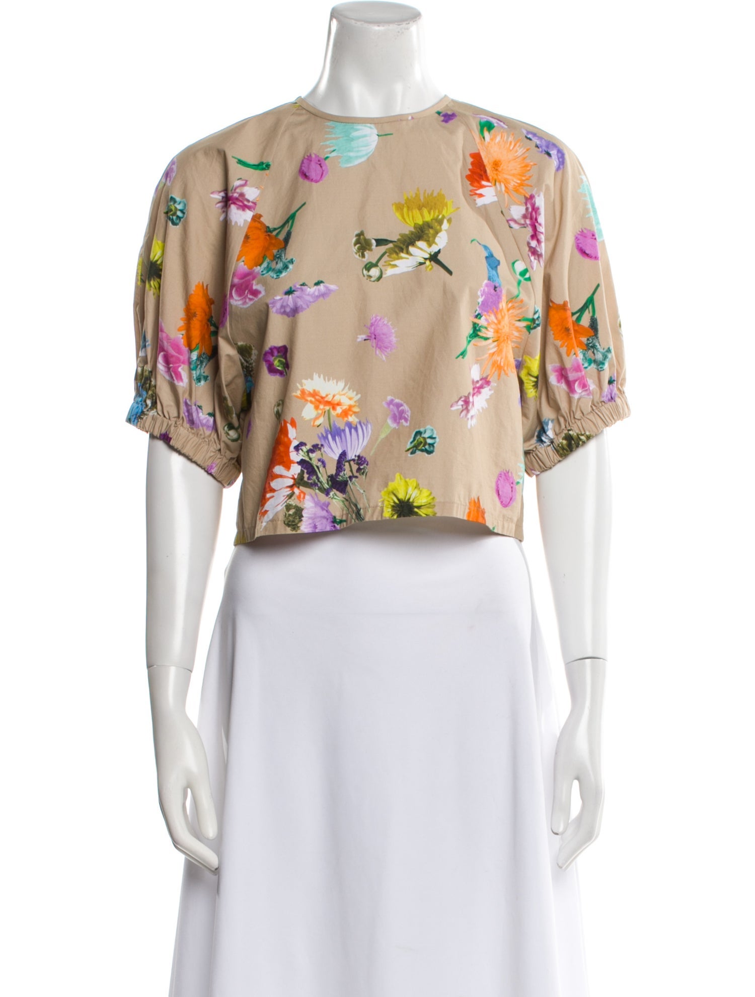 Tibi Floral Print Crew Neck Crop Top