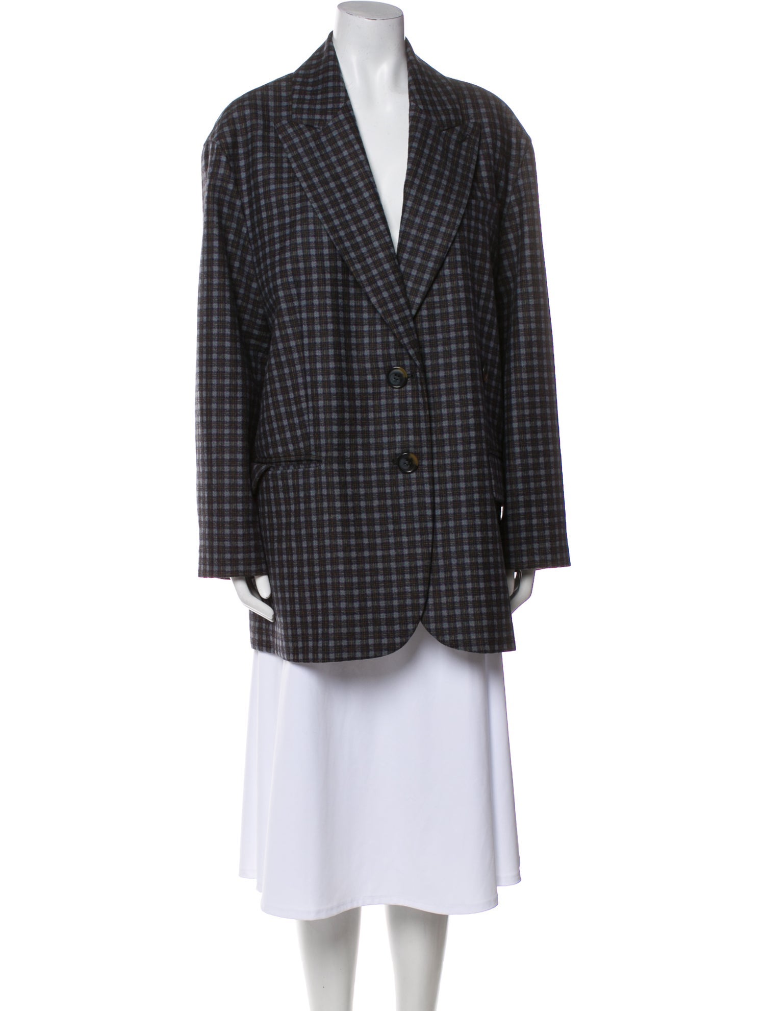 Tibi Virgin Wool Plaid Print Blazer