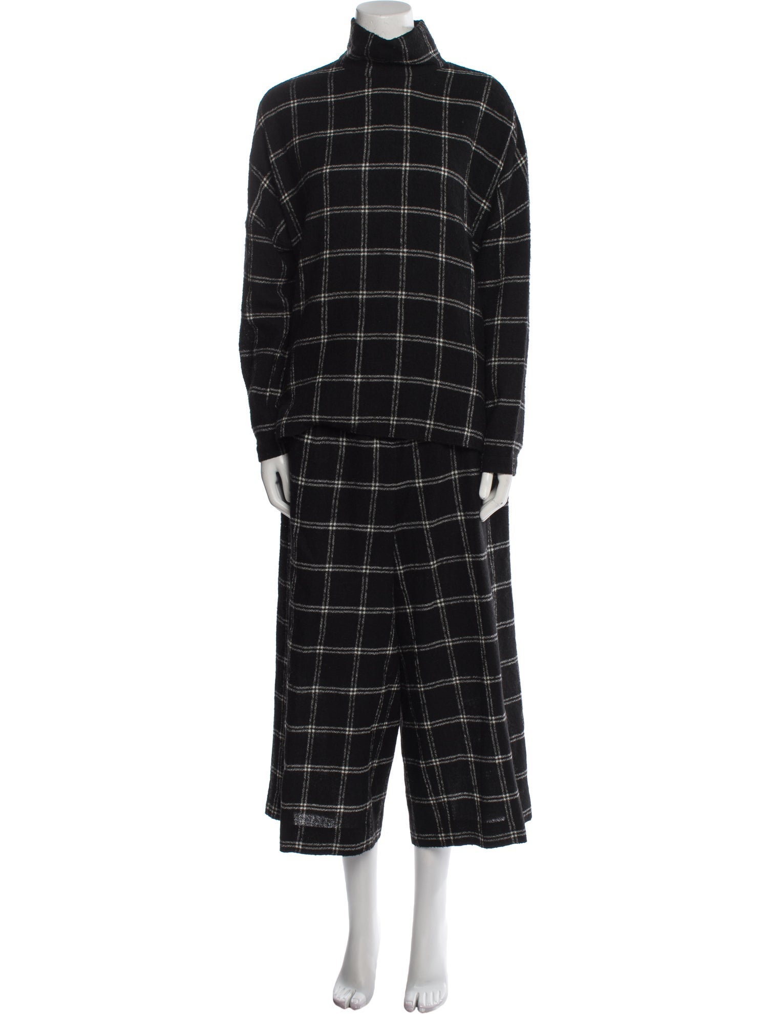 Tibi Virgin Wool Plaid Print Pant Set