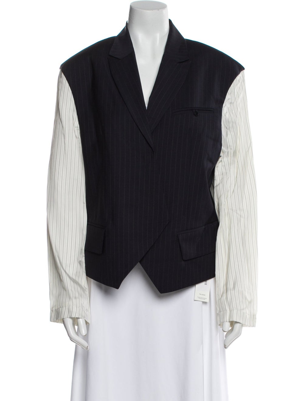 Tibi Wool Jacket Blue Colorblock Pattern Pointed … - image 1