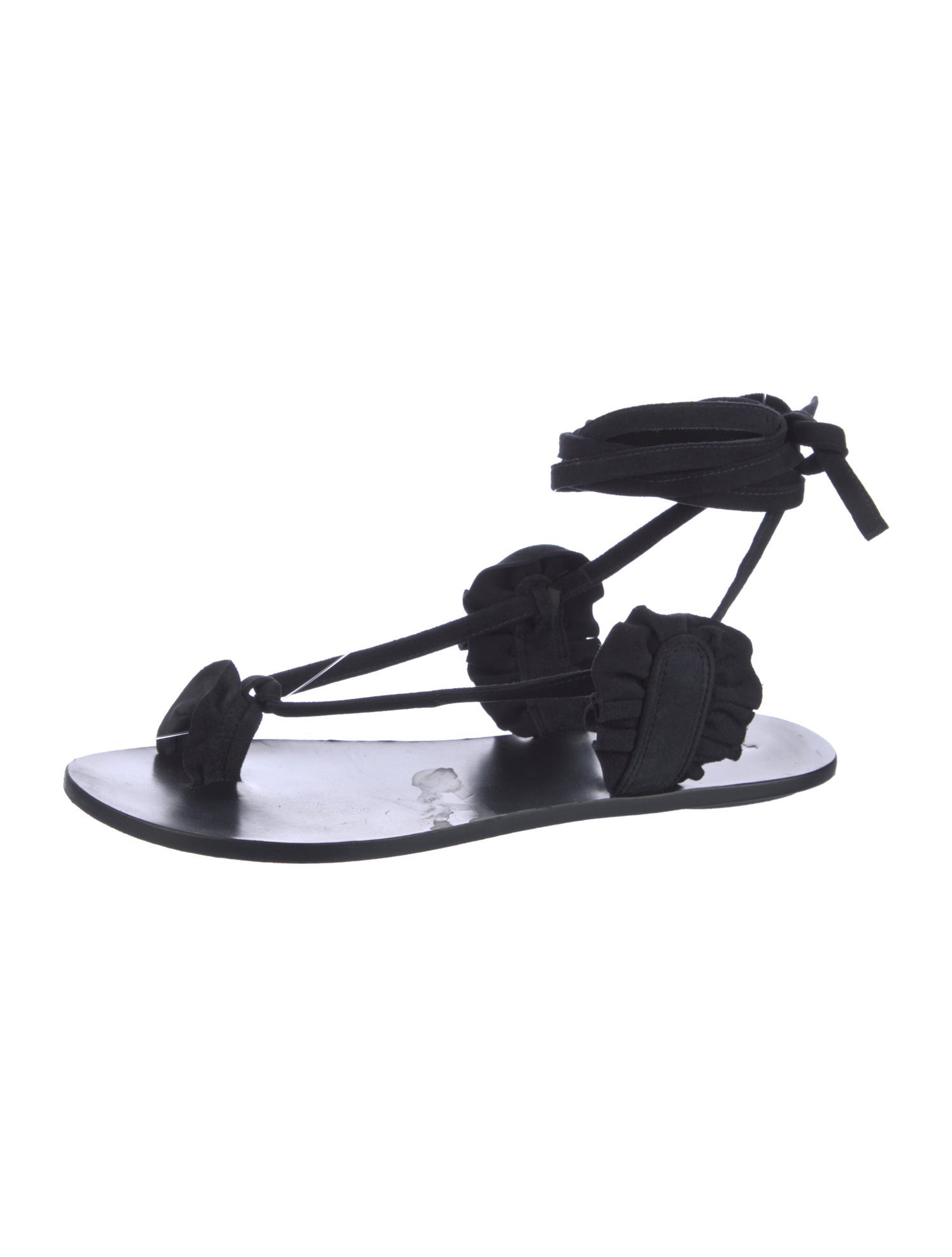 Tibi Suede Ruffle Embellishment Sandals