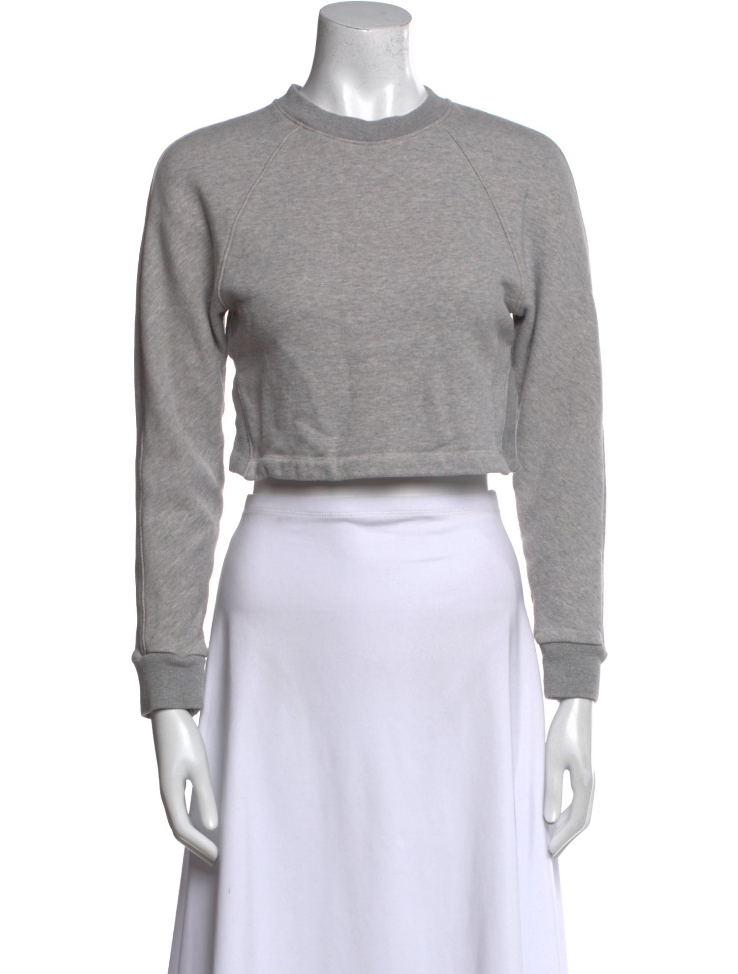 Tibi Crew Neck Long Sleeve Crop Top