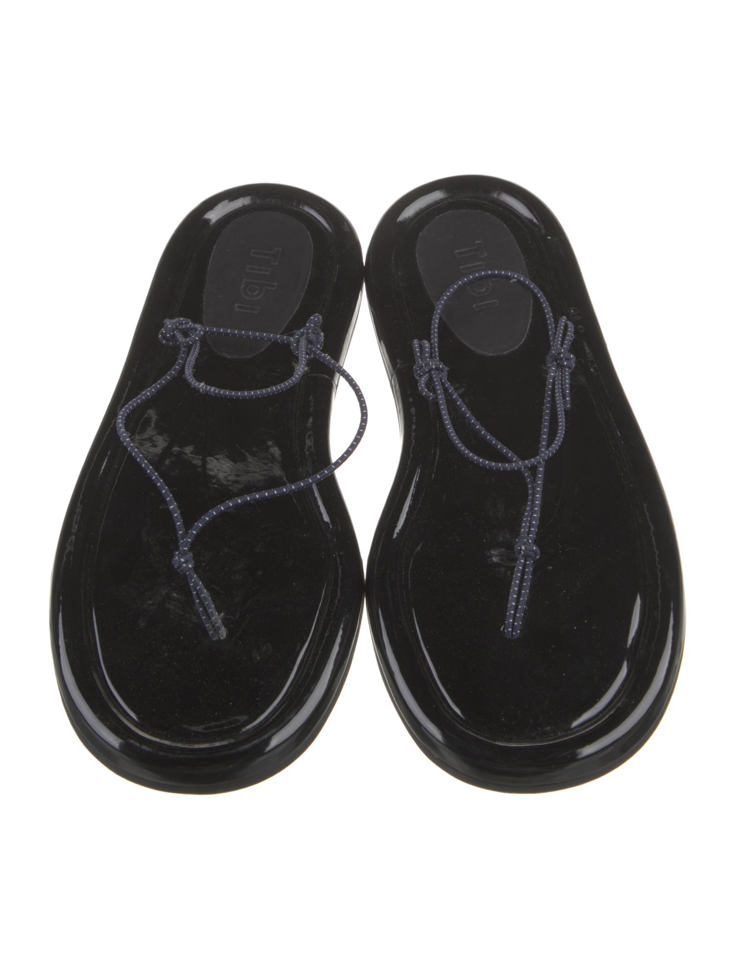 Tibi Patent Leather Leather Trim Embellishment Slides