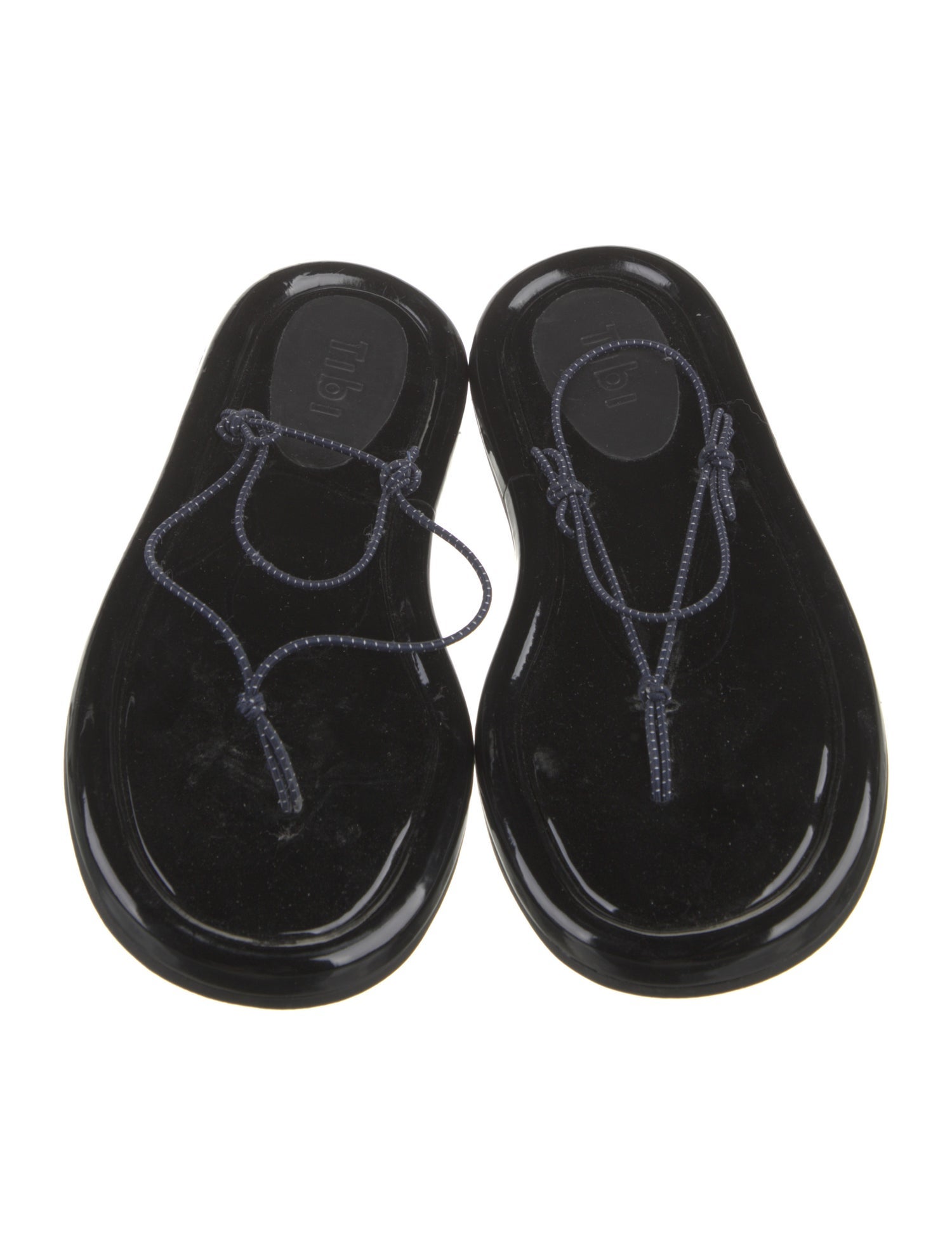 Tibi Patent Leather Leather Trim Embellishment Slides