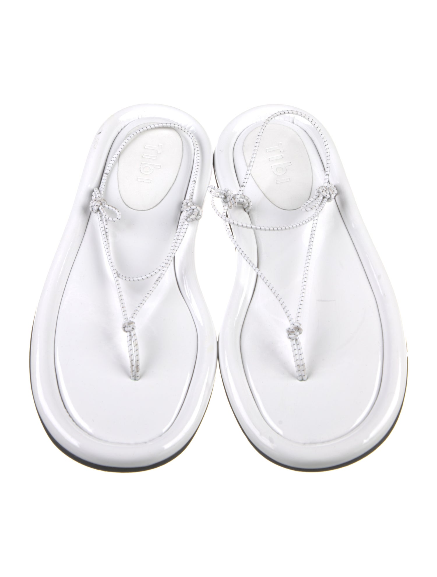 Tibi Patent Leather Leather Trim Embellishment T-Strap Sandals