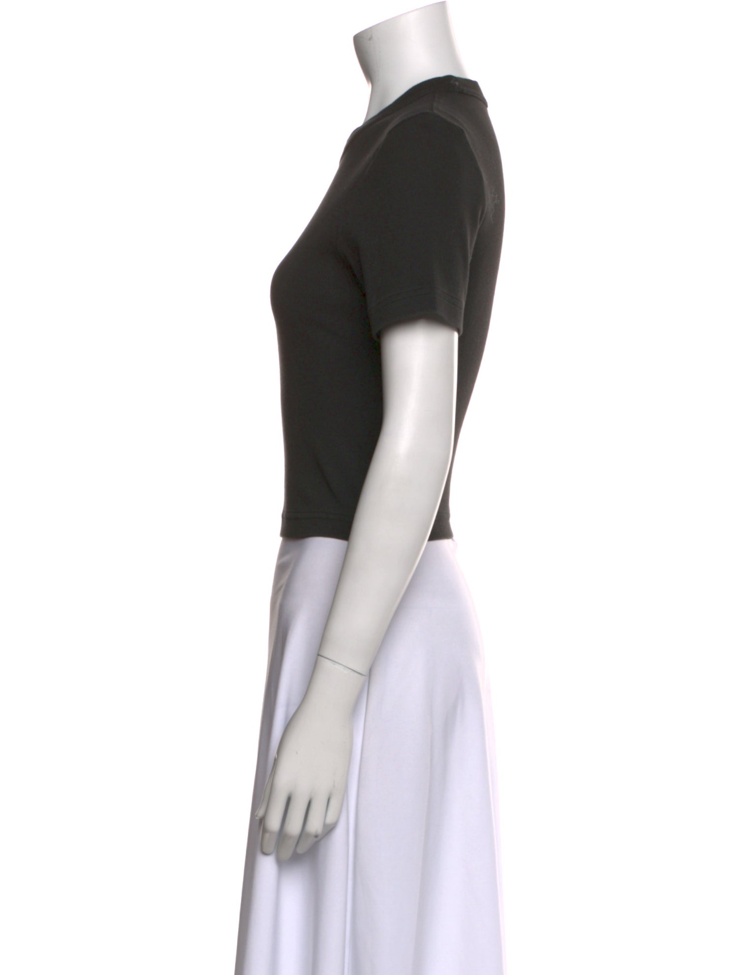 Tibi Crew Neck Short Sleeve Crop Top