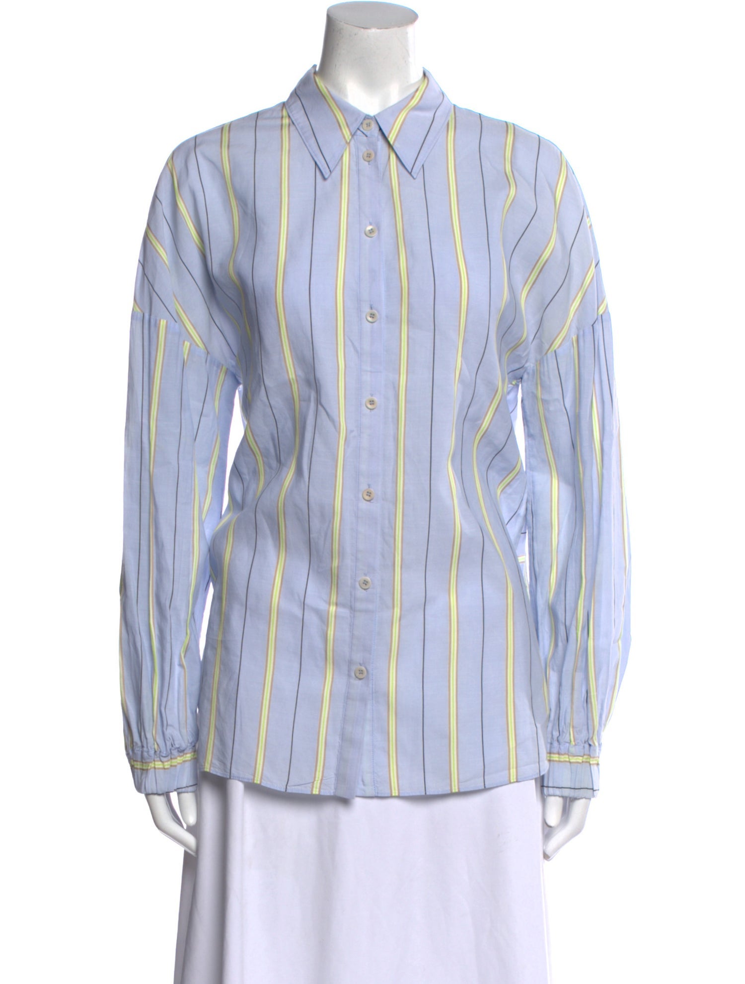 Tibi Striped Long Sleeve Button-Up Top