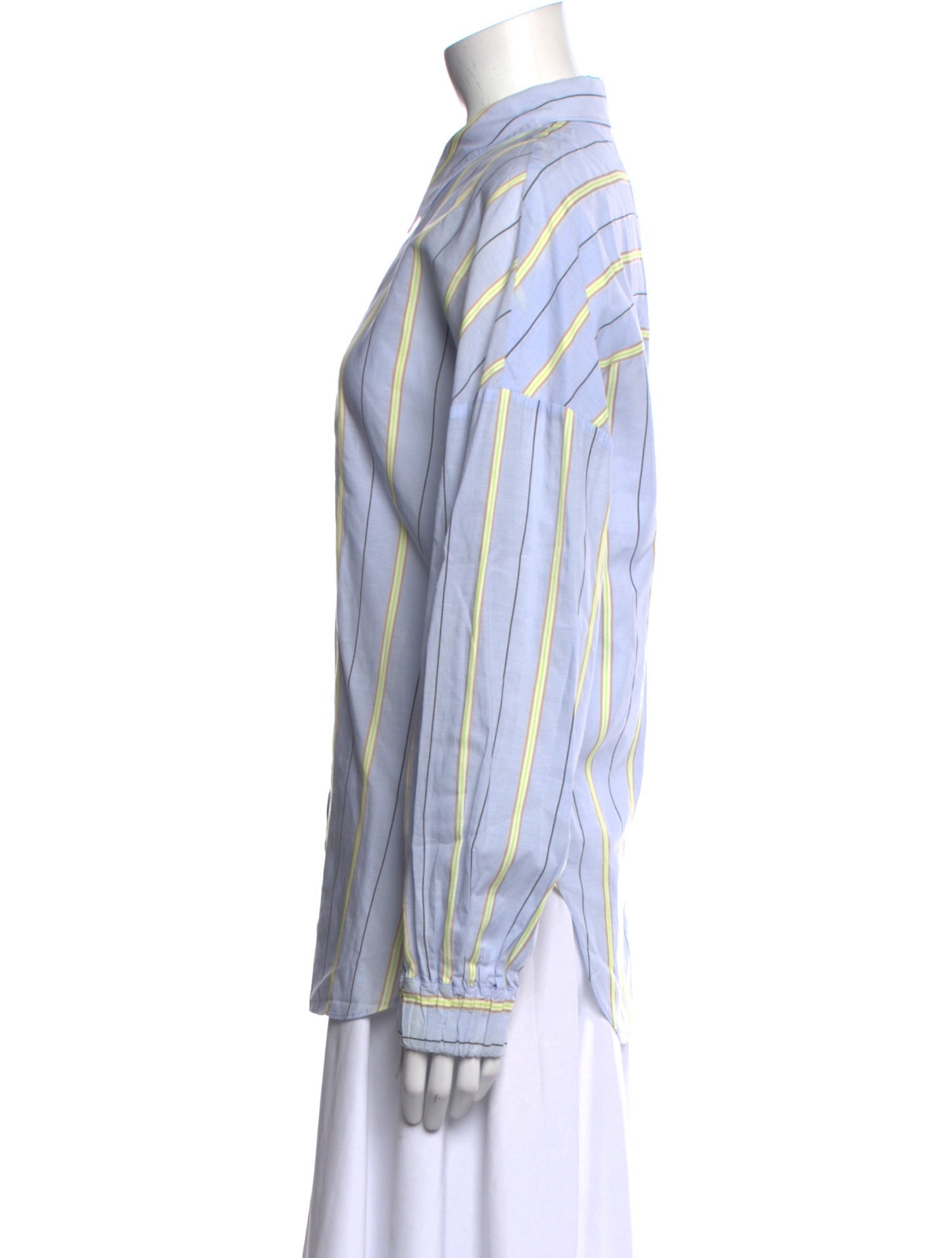 Tibi Striped Long Sleeve Button-Up Top