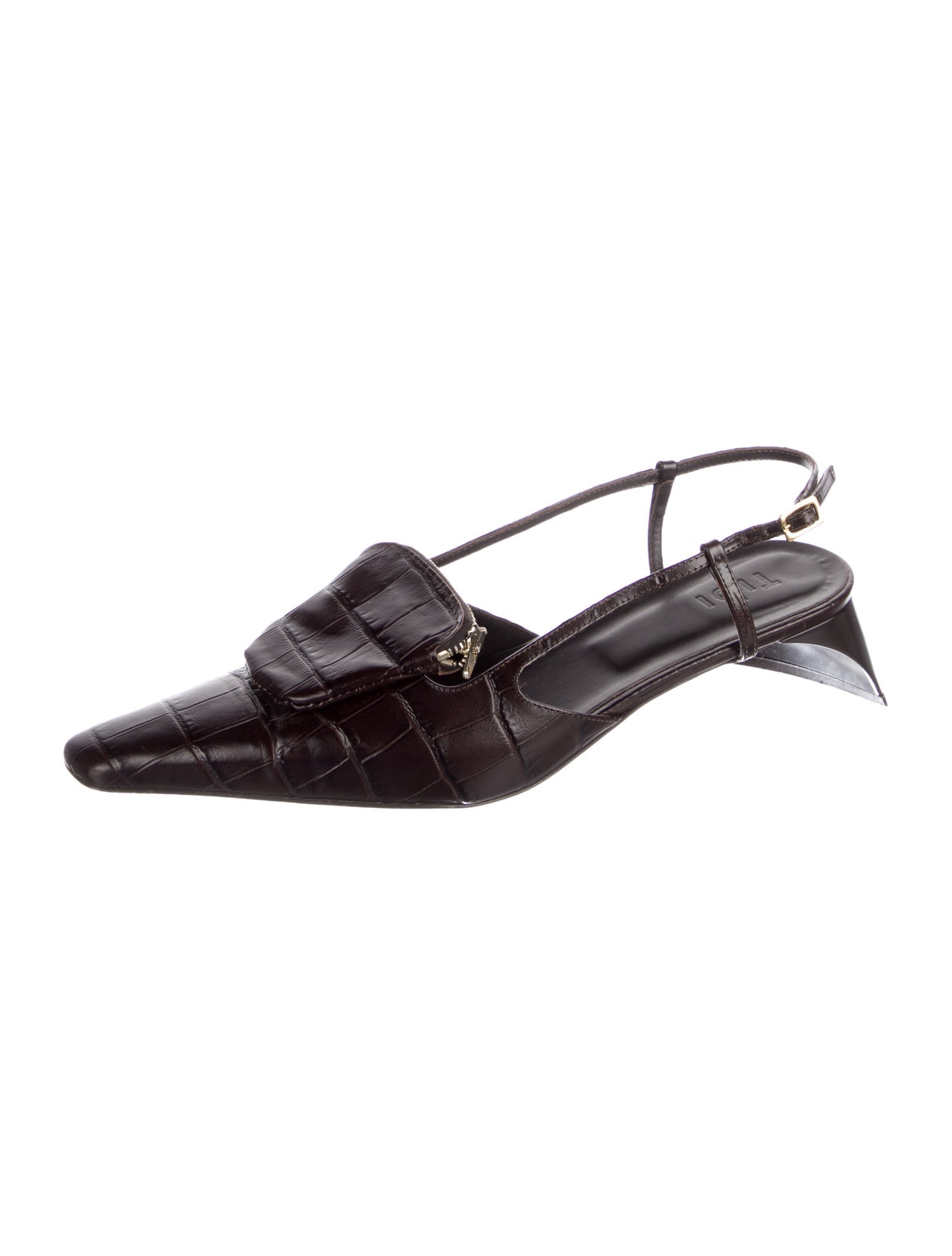 Tibi Embossed Leather Slingback Flats