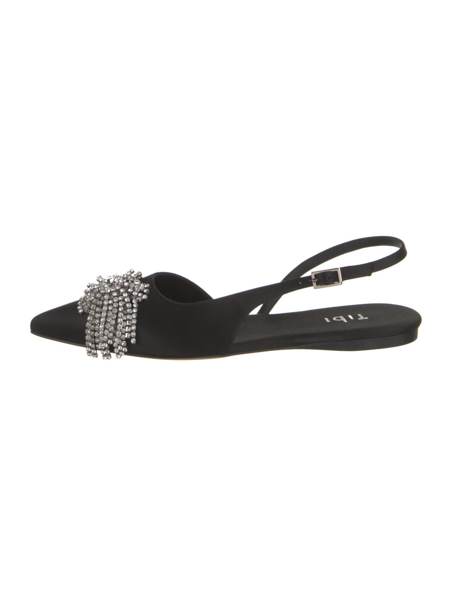Tibi Satin Crystal Embellishments Slingback Flats