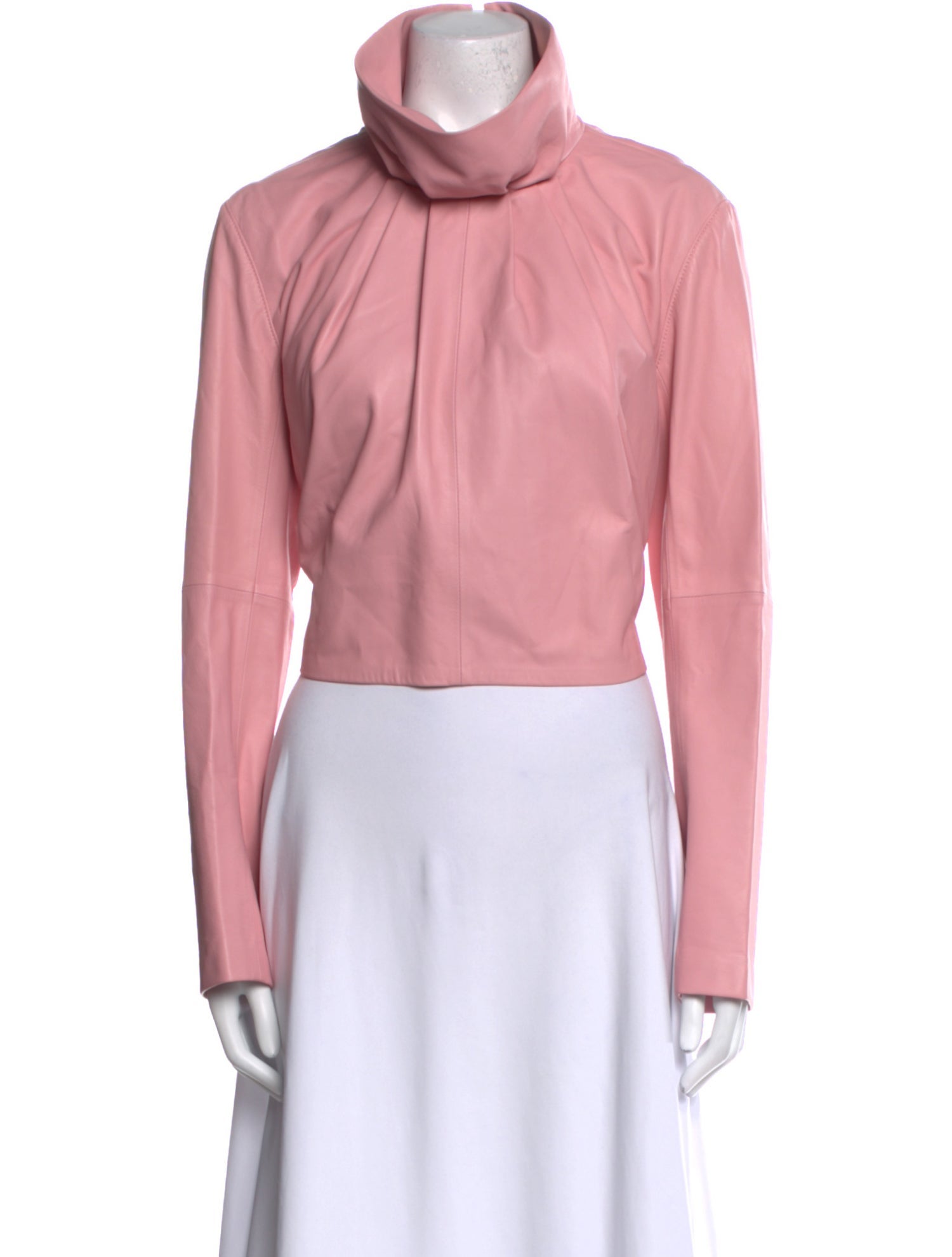 Tibi Lamb Leather Mock Neck Crop Top