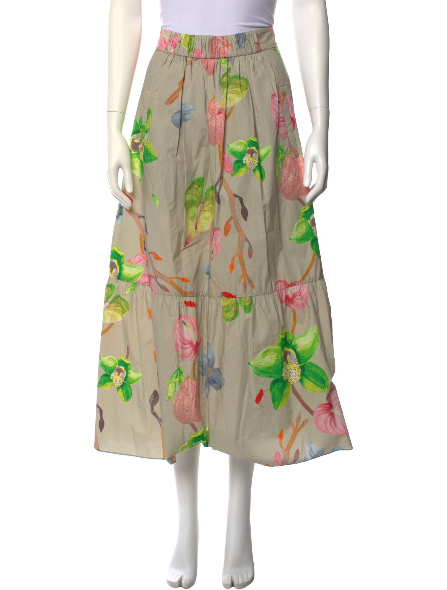 Tibi Floral Print Midi Length Skirt