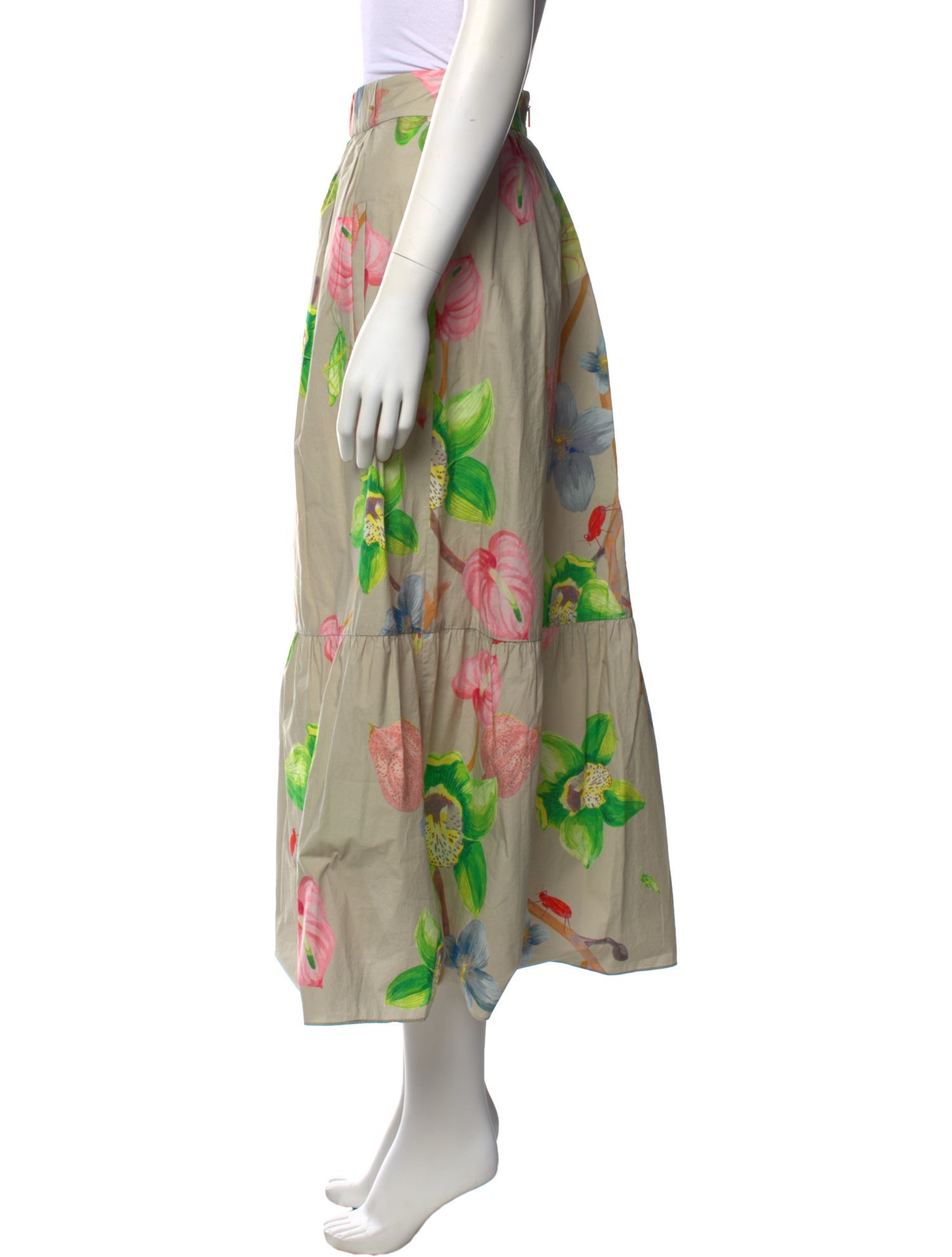 Tibi Floral Print Midi Length Skirt