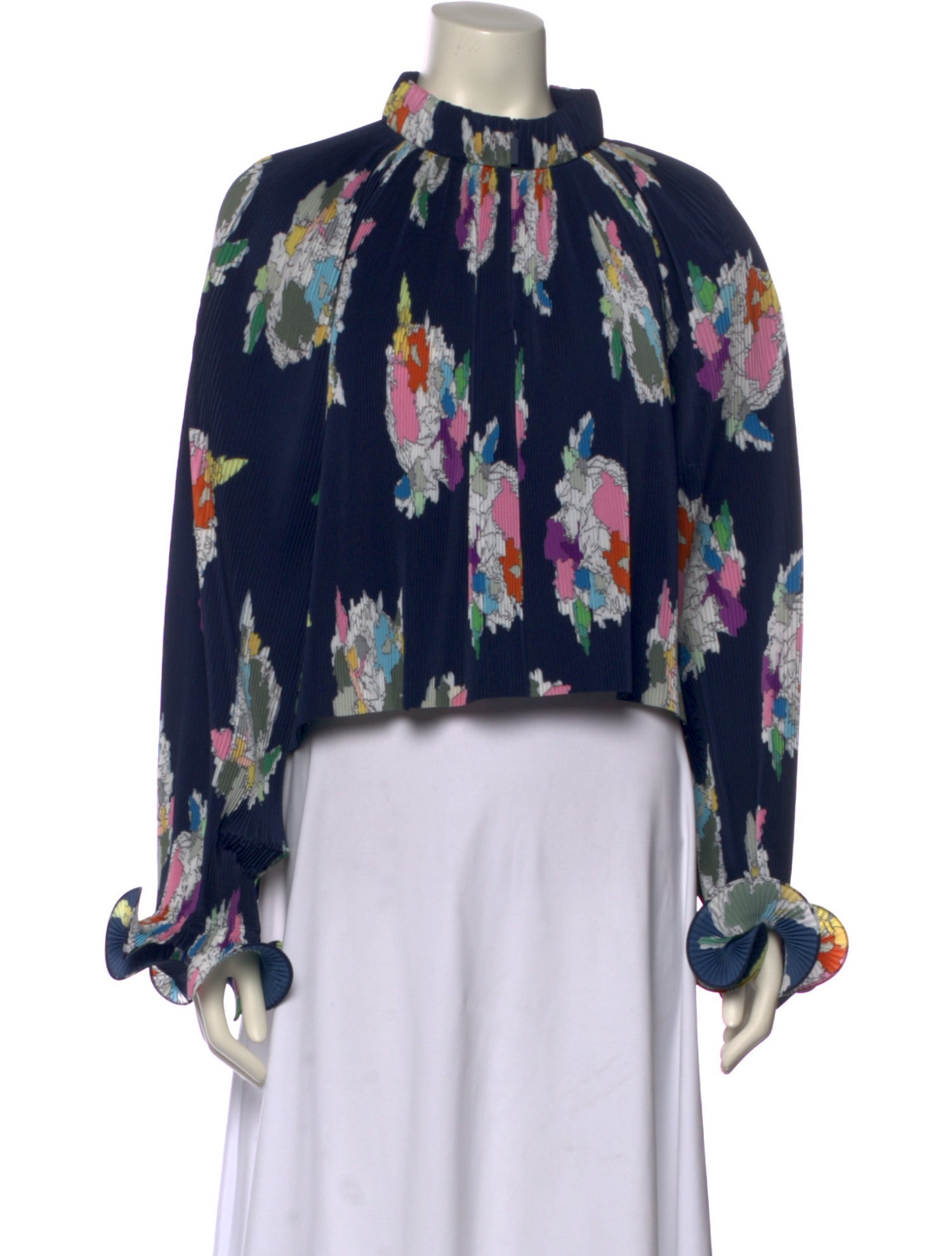 Tibi Floral Print Mock Neck Blouse