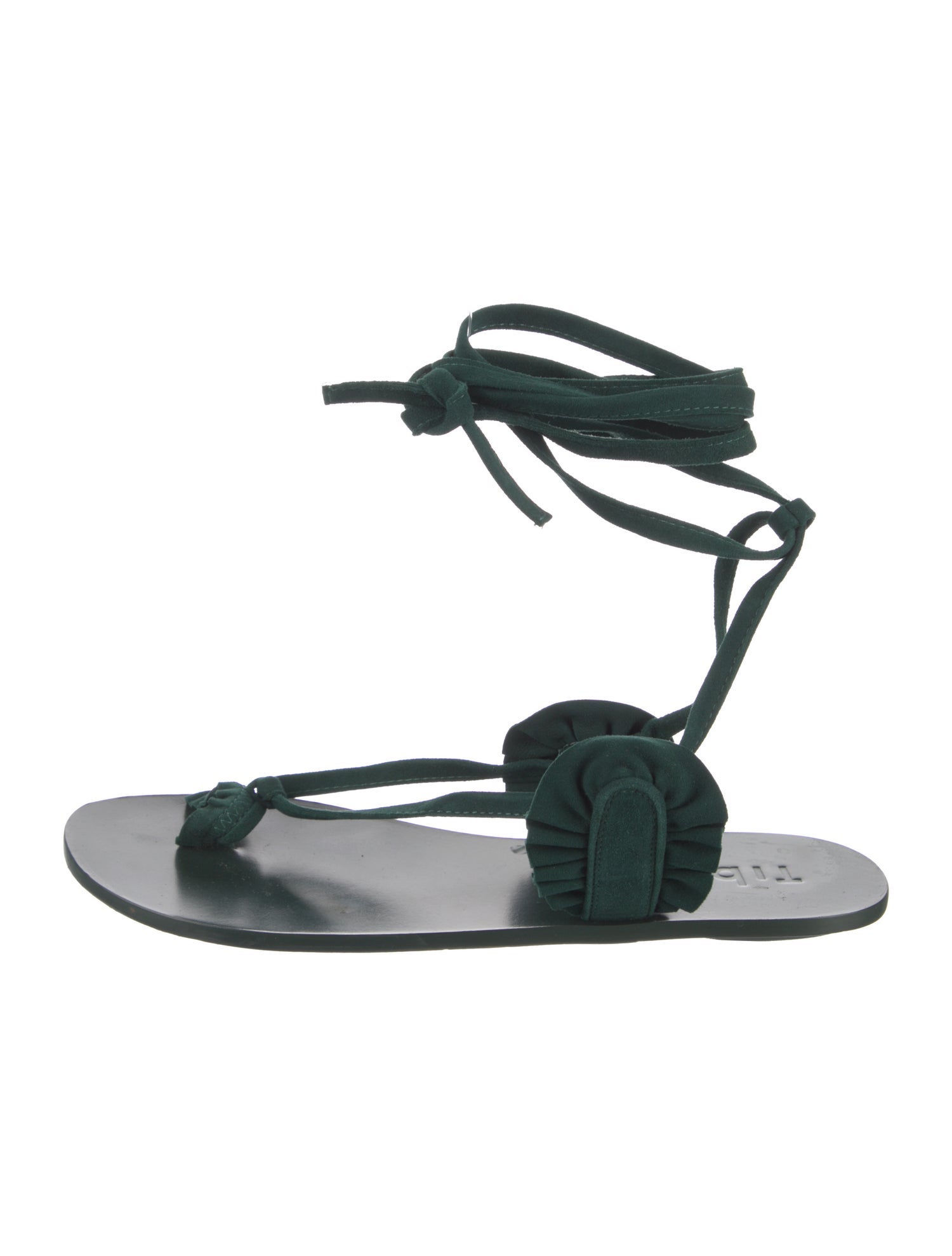 Tibi Suede Ruffle Embellishment Sandals