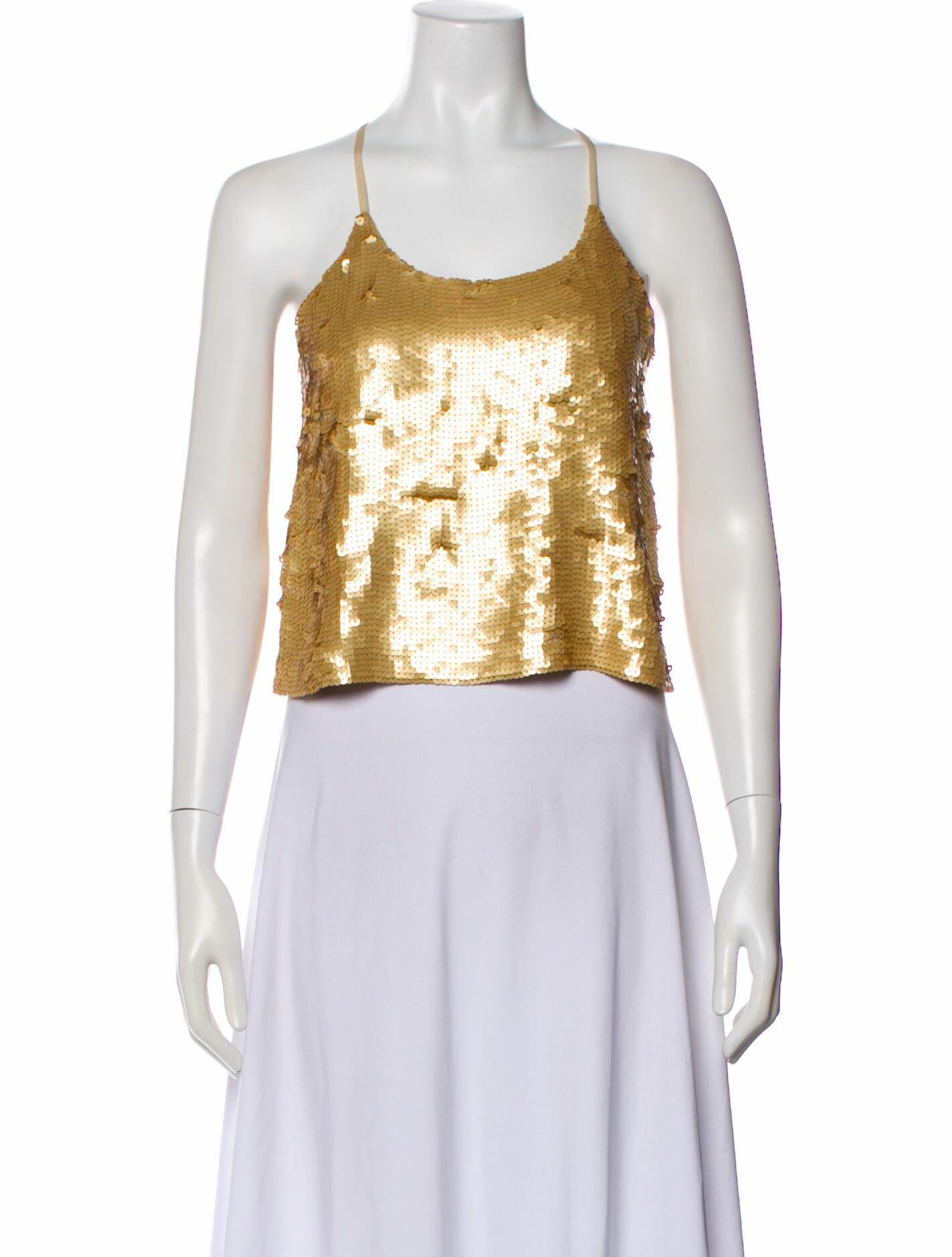 Tibi Sequin Scoop Neck Crop Top