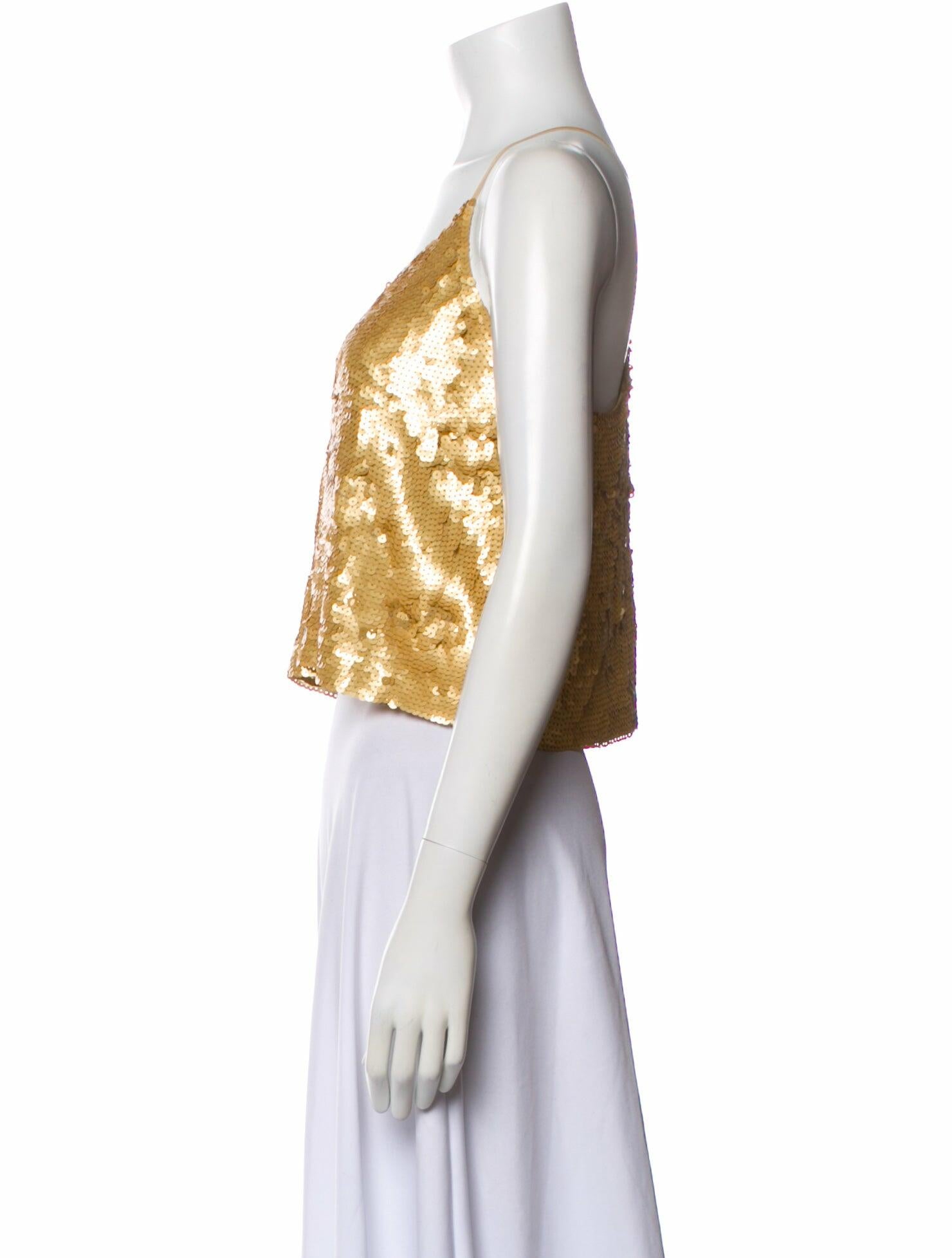 Tibi Sequin Scoop Neck Crop Top
