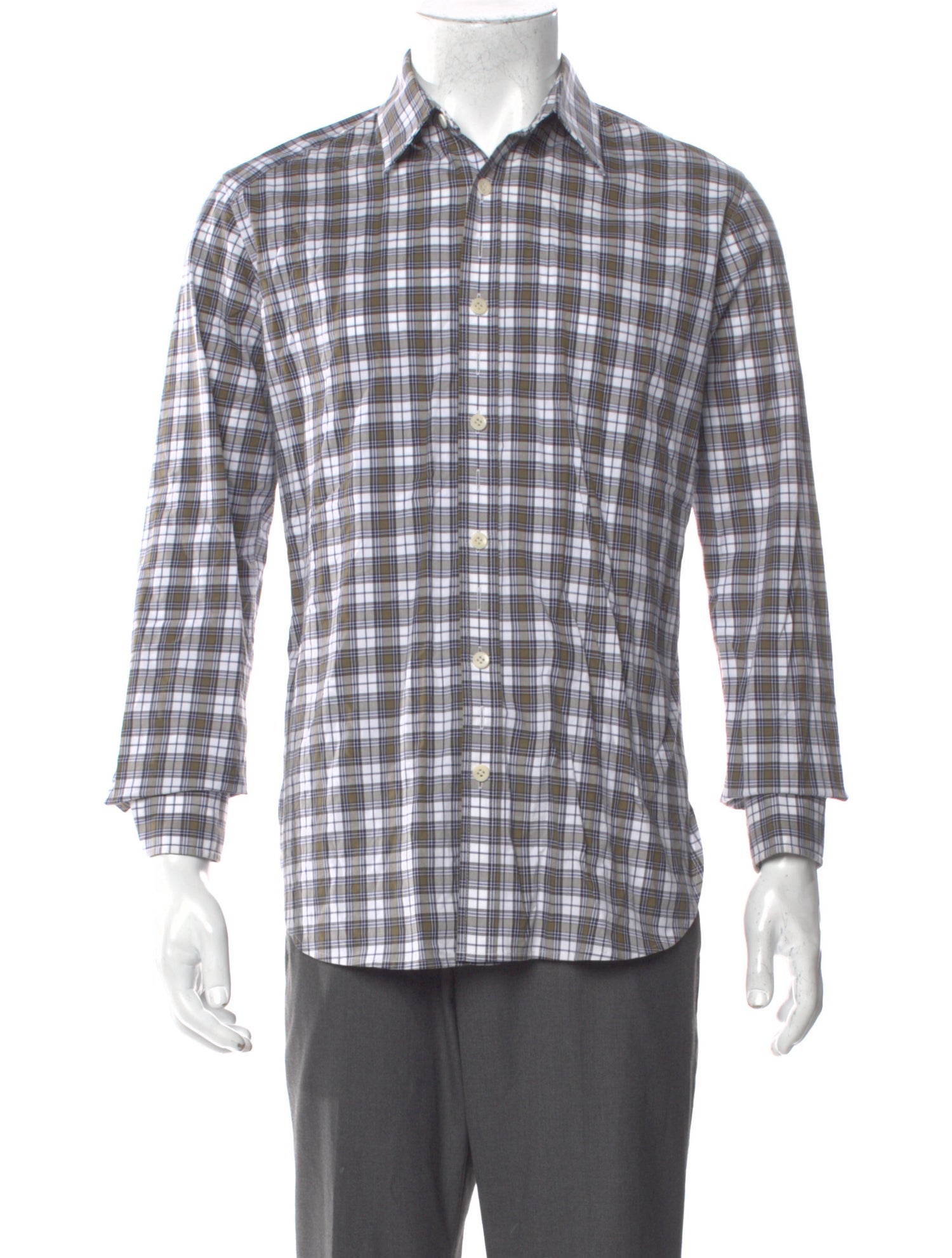 Tibi Plaid Print Long Sleeve Dress Shirt