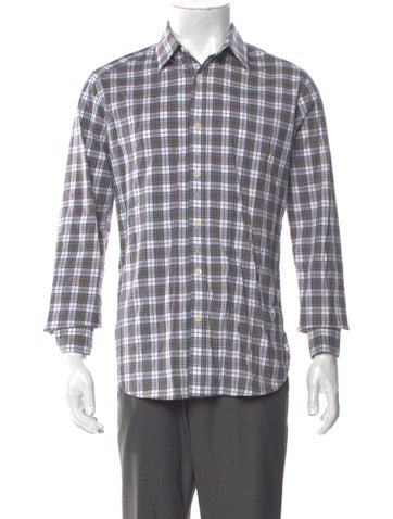 Pre-owned Tibi Plaid Print Long Sleeve Dress Shirt In Neutral