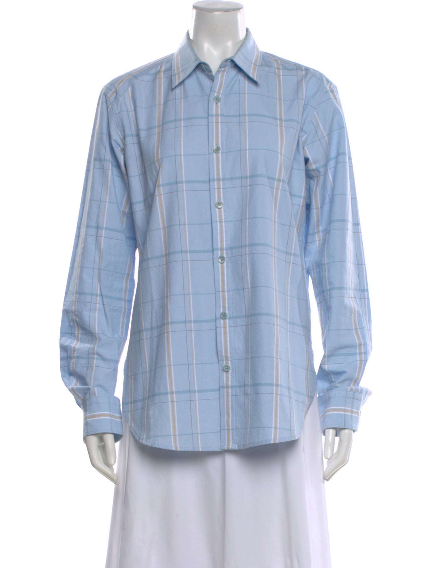 Tibi Plaid Print Long Sleeve Button-Up Top