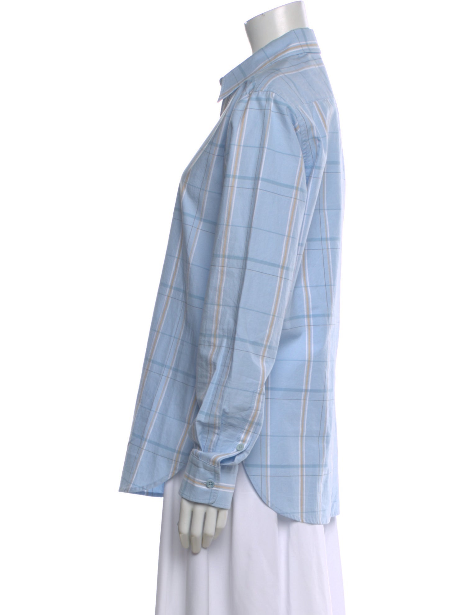 Tibi Plaid Print Long Sleeve Button-Up Top