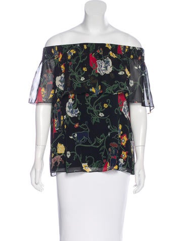 Tibi Floral Print Off-The-Shoulder Blouse