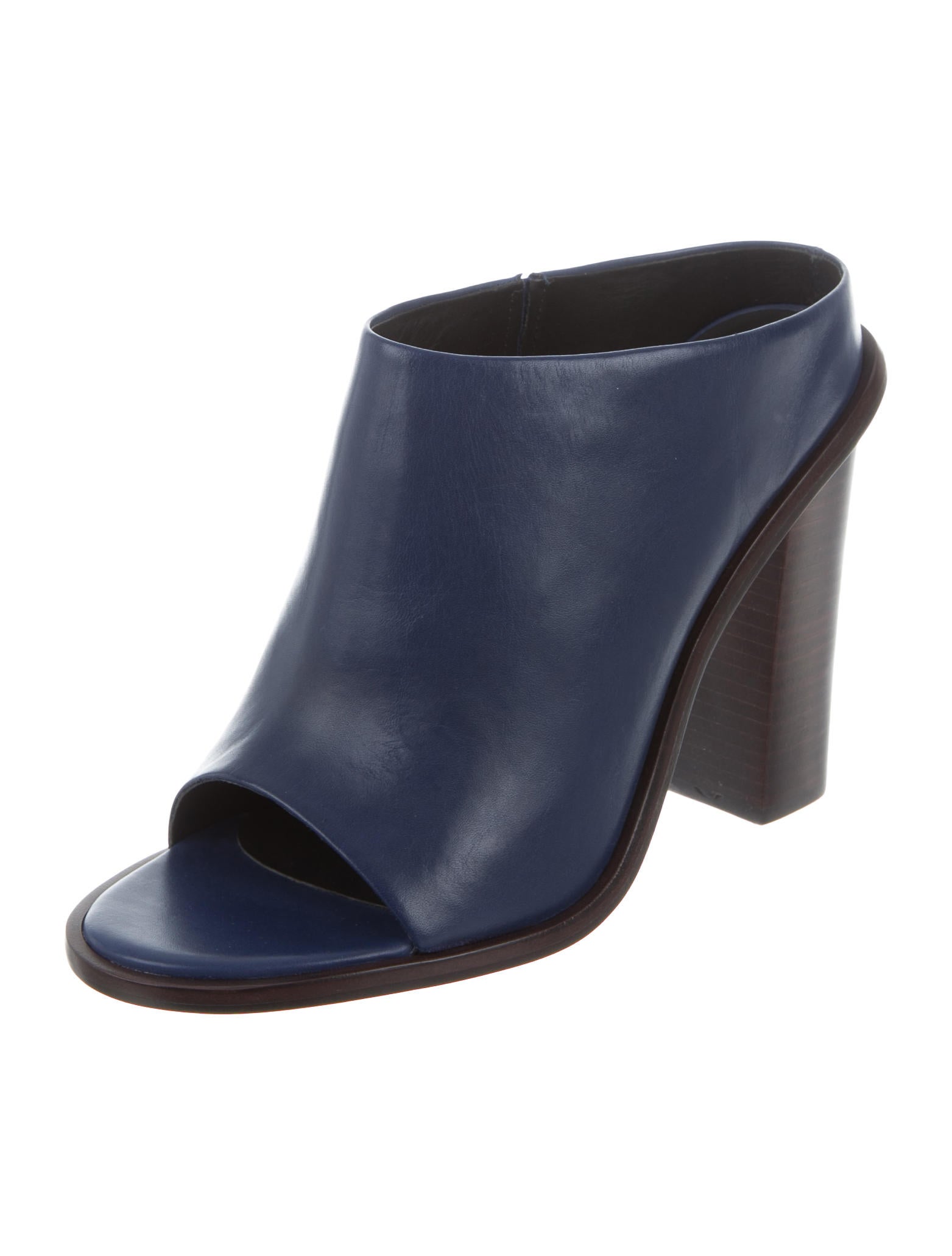Tibi Leather PeepToe Mules Blue Pumps, Shoes WTI34114 The RealReal
