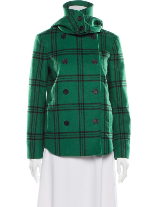 Tibi Plaid Print Coat Green
