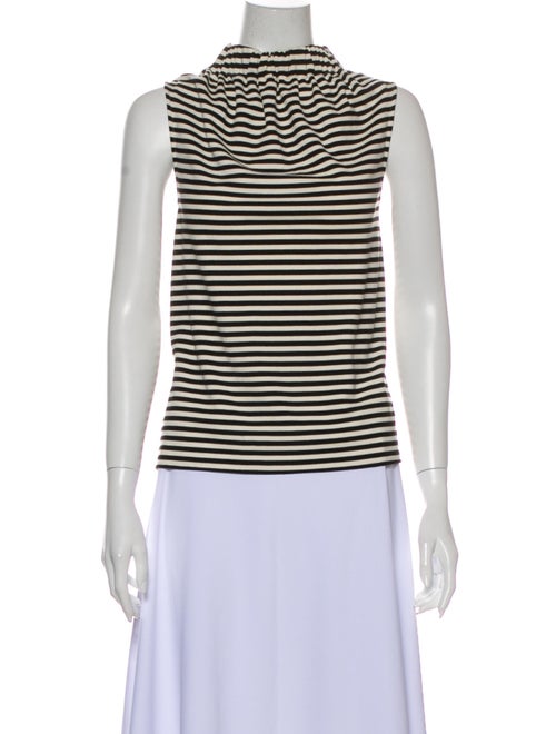 Tibi Striped Turtleneck Top Black