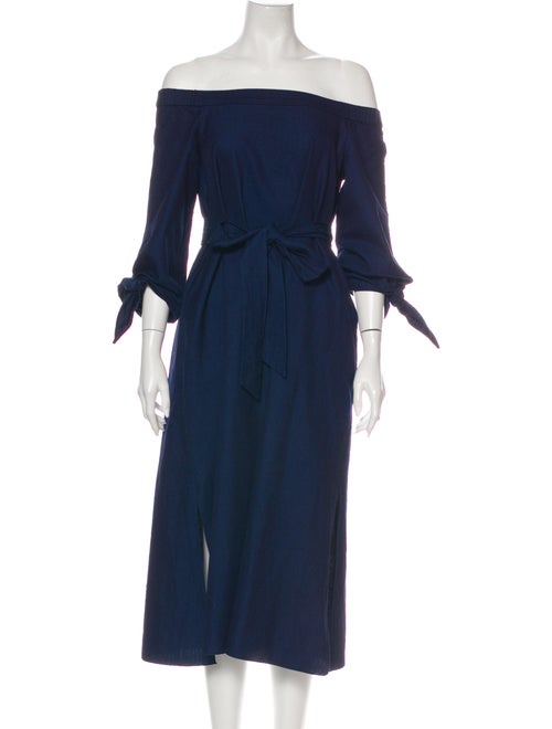 Tibi Off-The-Shoulder Midi Length Dress Blue