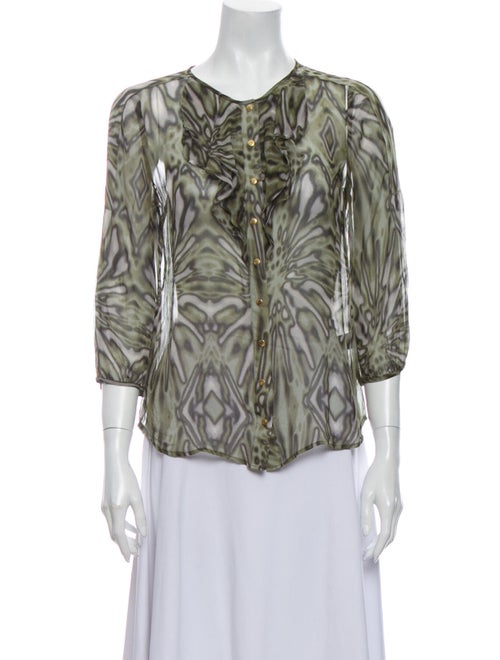 Tibi Silk Printed Blouse Green