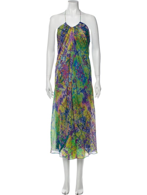 Tibi Silk Long Dress Green