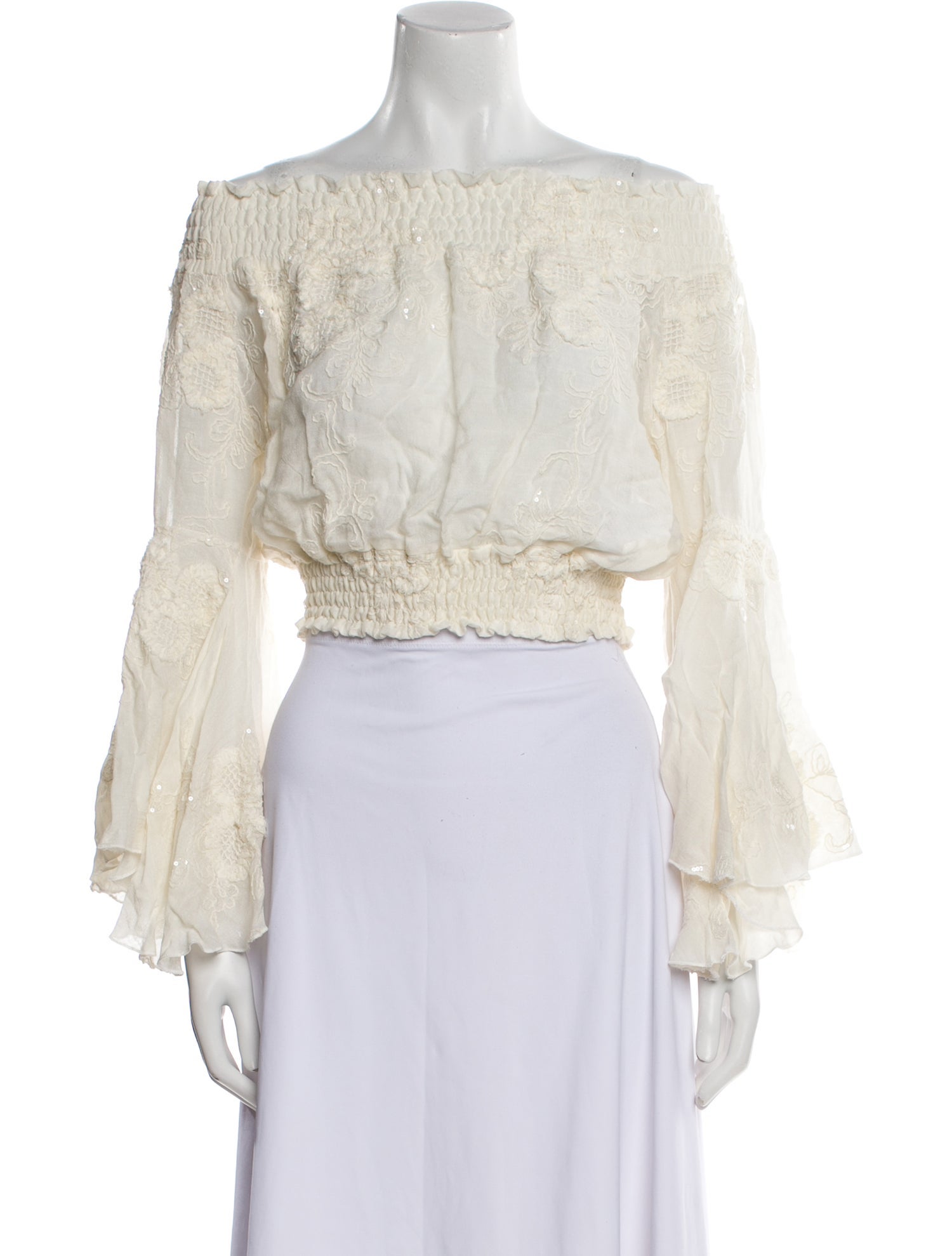 Tiziano Zorzan Off-The-Shoulder Long Sleeve Crop Top