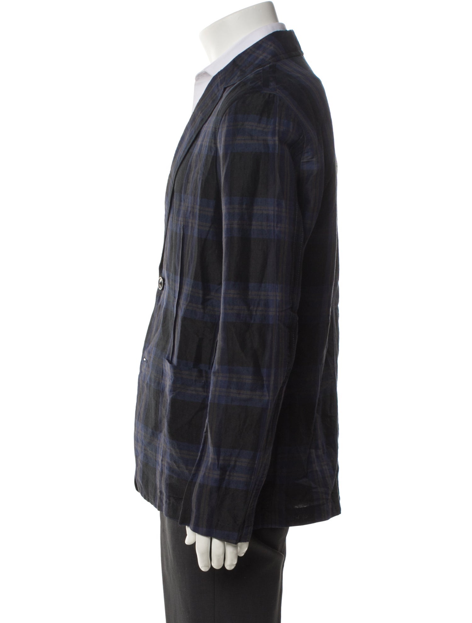 Tomorrowland Linen Plaid Print Blazer