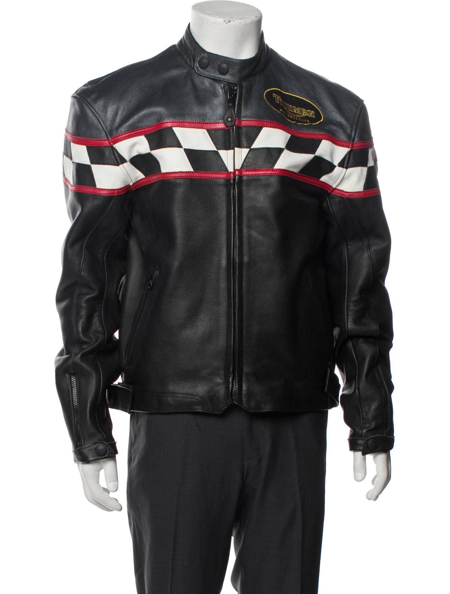 Triumph Motorcycles Leather Printed Moto Jacket - Black Outerwear