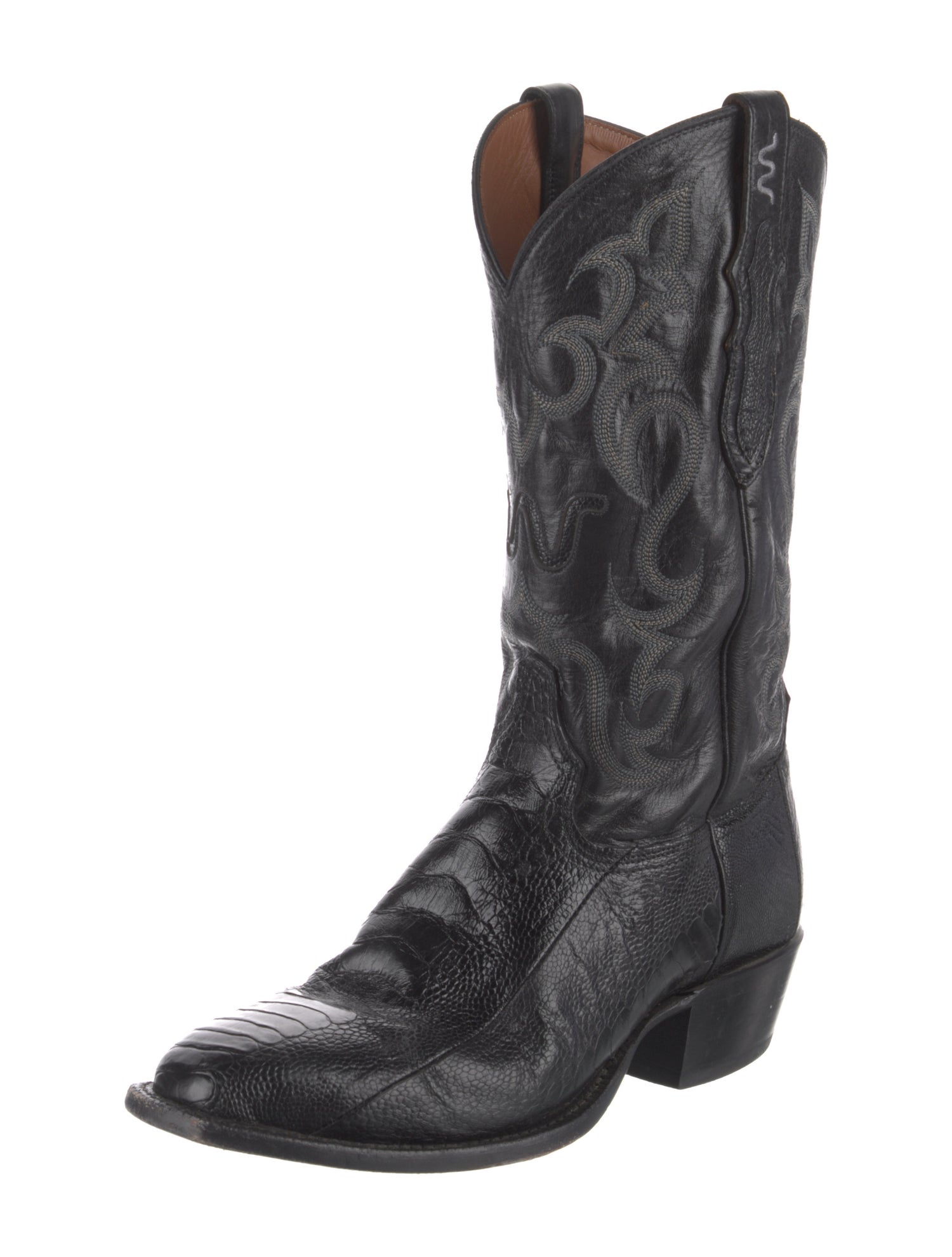 Tony Lama Leather Embroidered Accent Western Boots