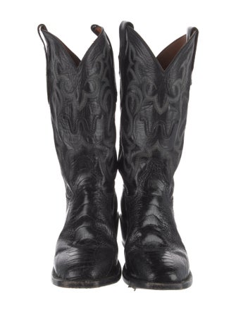 Tony Lama Leather Embroidered Accent Western Boots