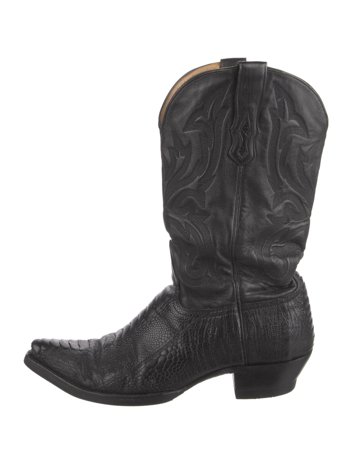 Tony Lama Ostrich Leg Embroidered Accent Western Boots