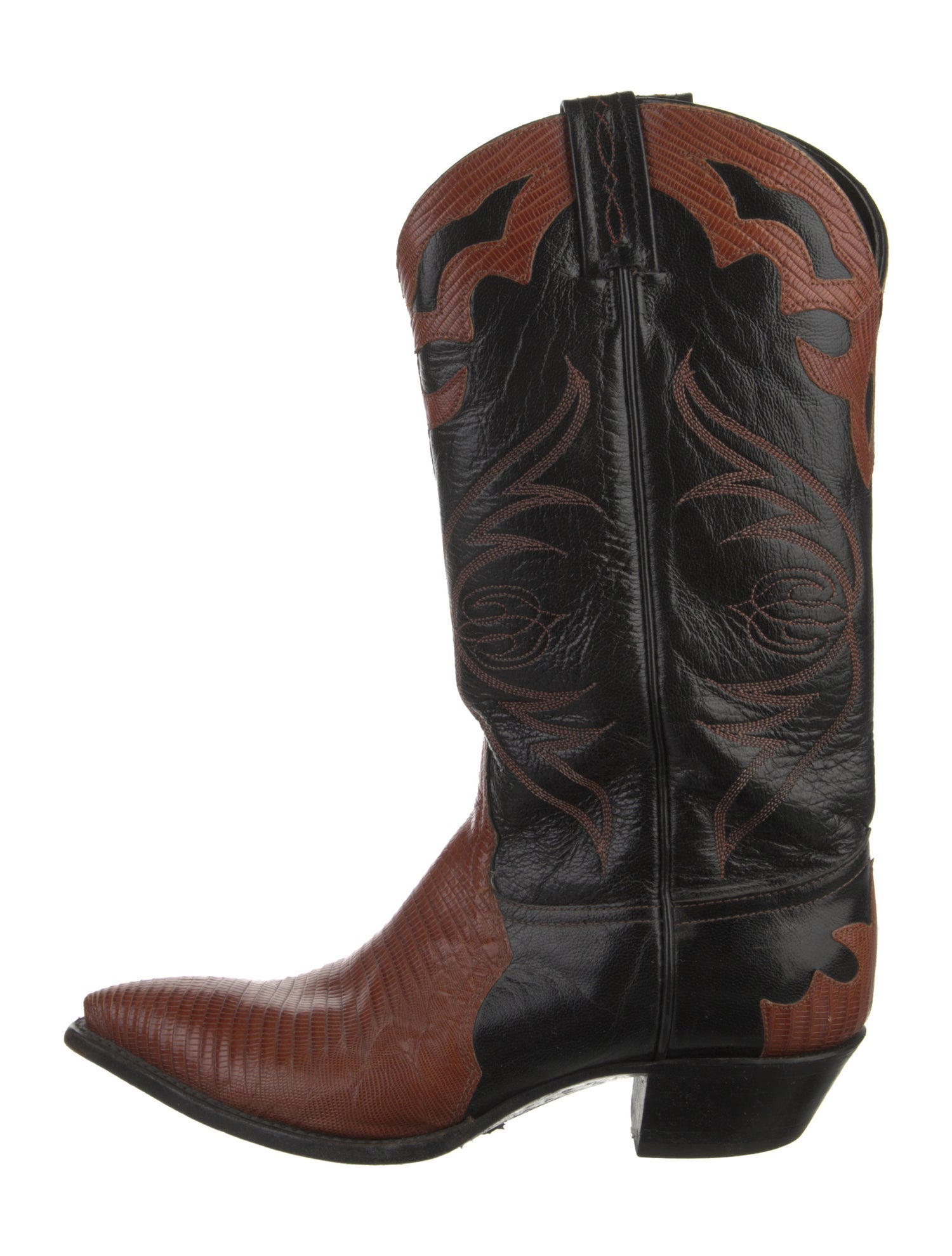 Tony Lama Leather Colorblock Pattern Western Boots