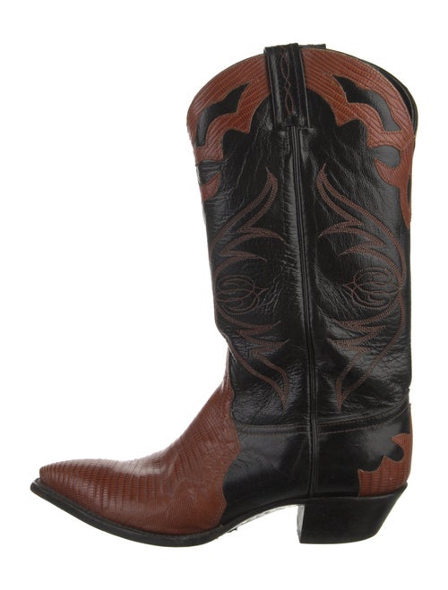 Tony Lama Leather Colorblock Pattern Western Boots