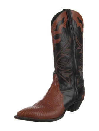 Tony Lama Leather Colorblock Pattern Western Boots