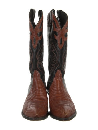 Tony Lama Leather Colorblock Pattern Western Boots