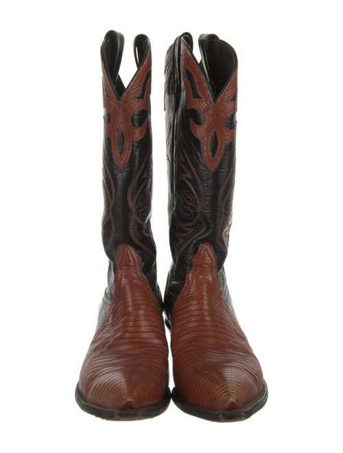Tony Lama Leather Colorblock Pattern Western Boots