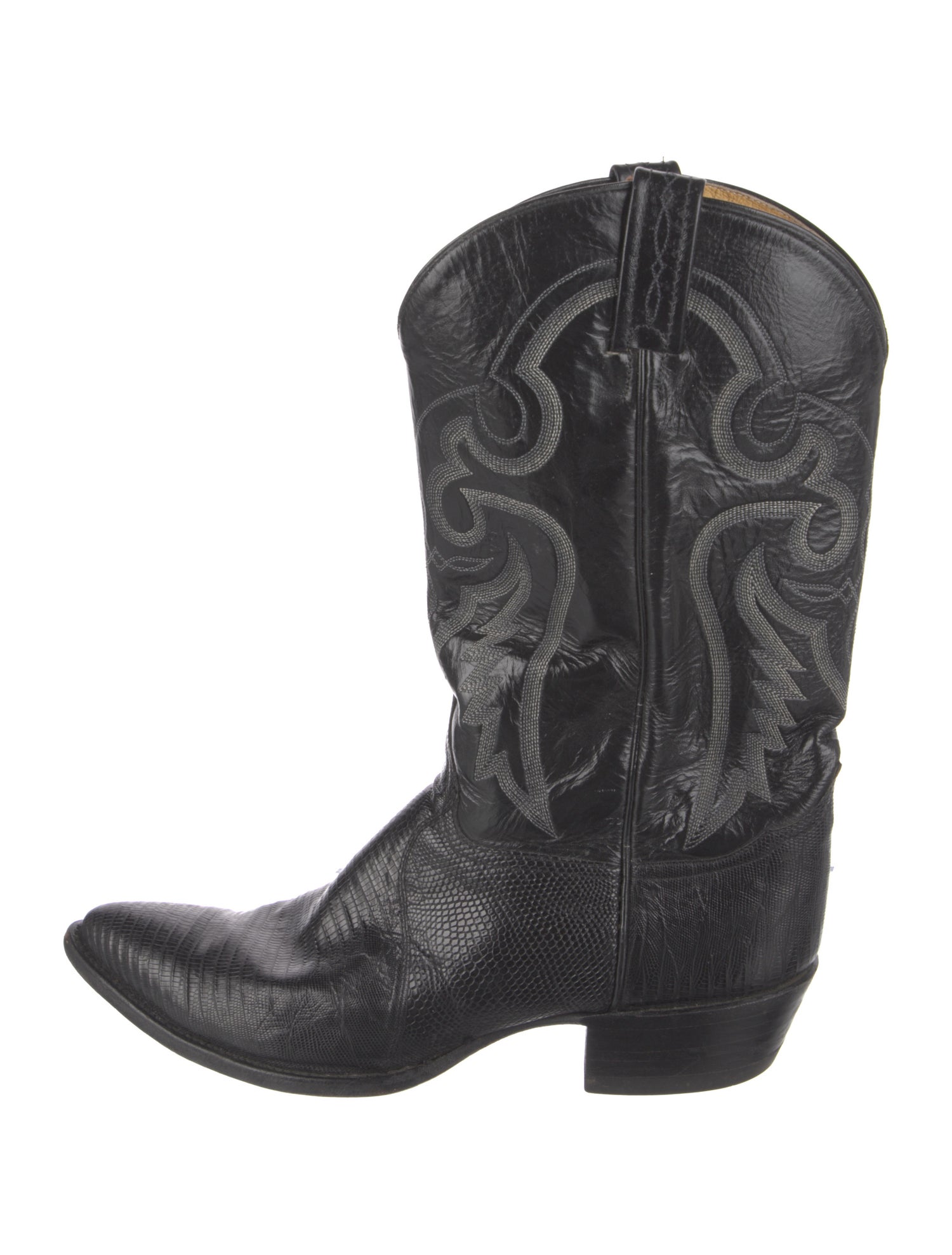 Tony Lama Leather Embroidered Accent Western Boots