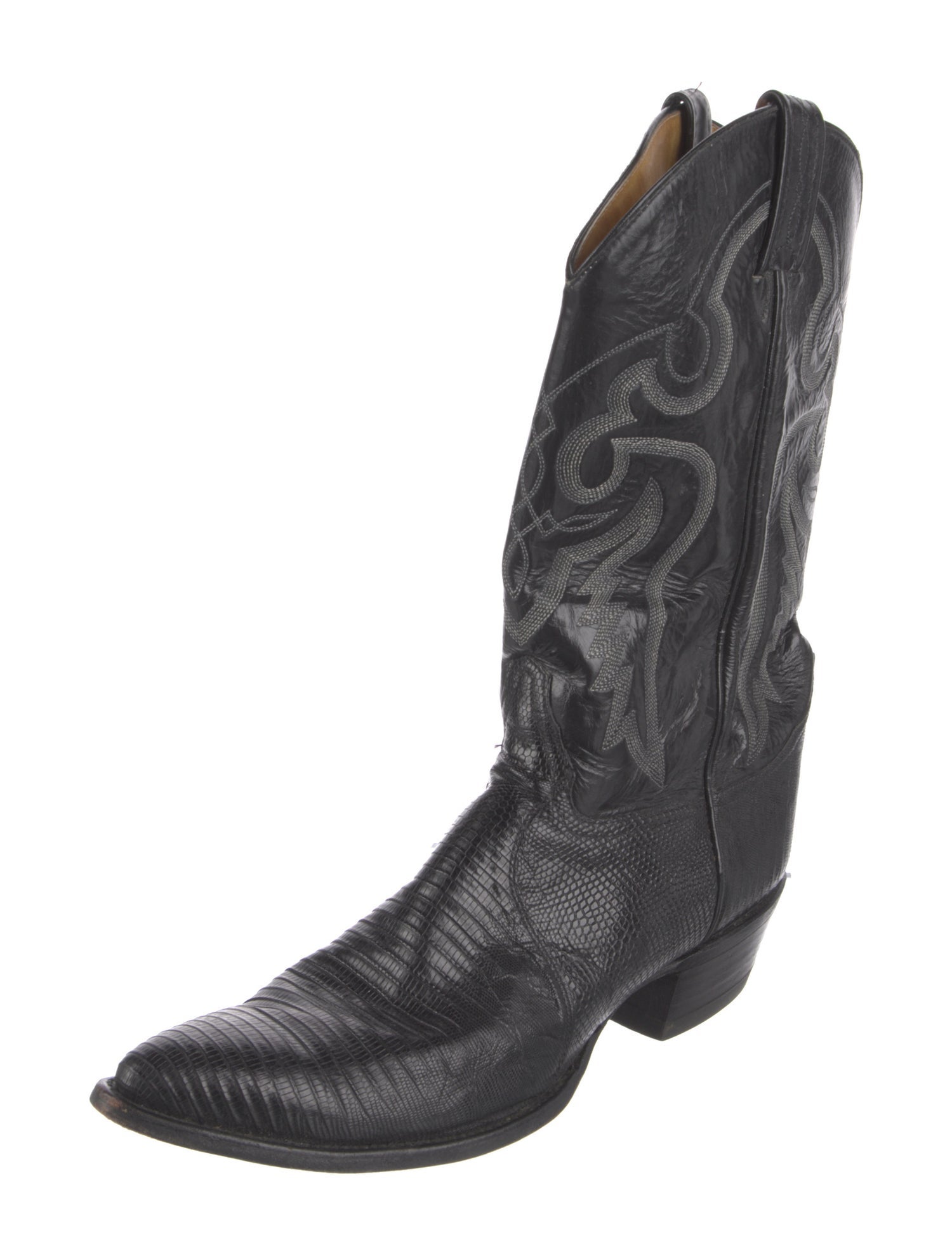 Tony Lama Leather Embroidered Accent Western Boots