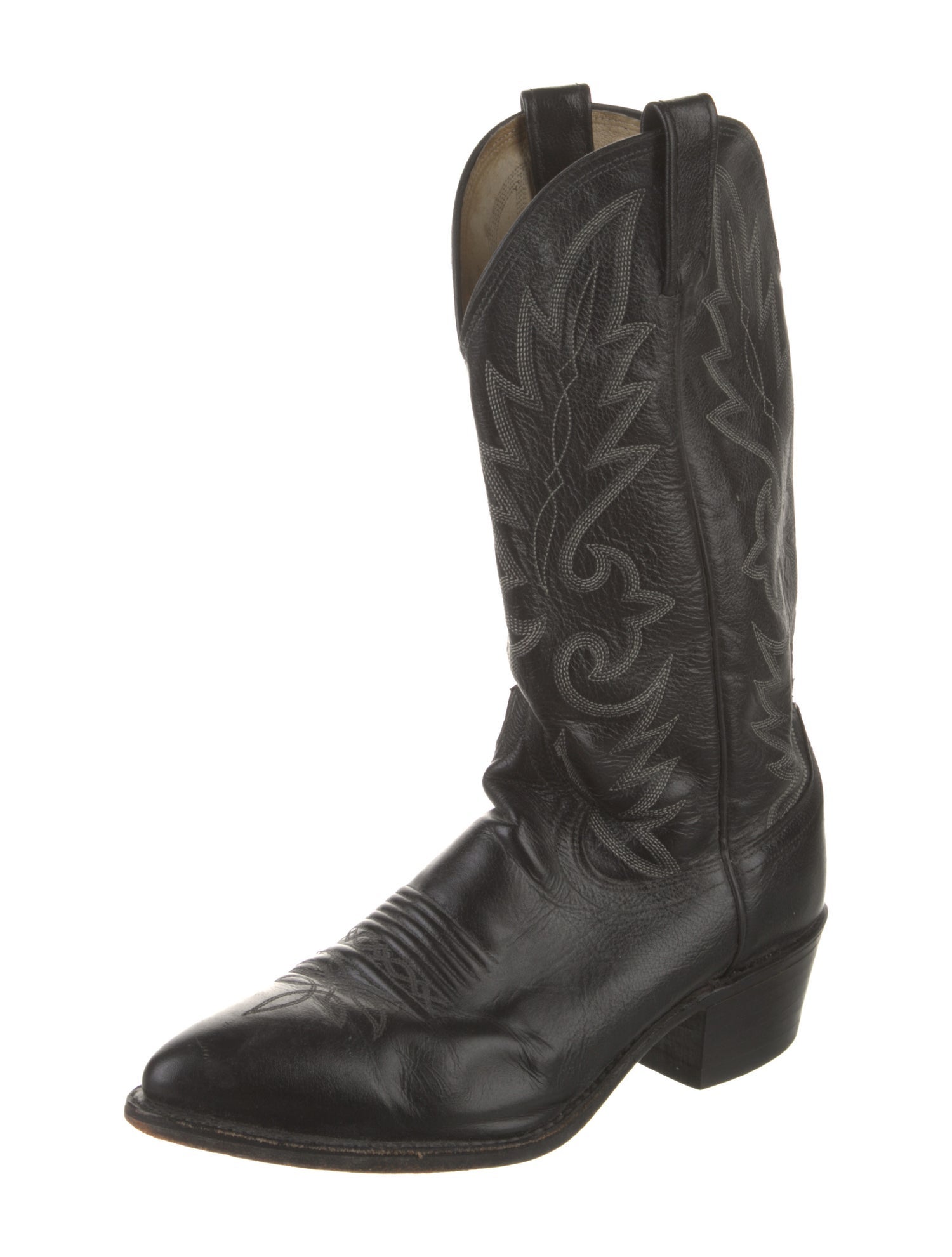 Tony Lama Leather Embroidered Accent Western Boots