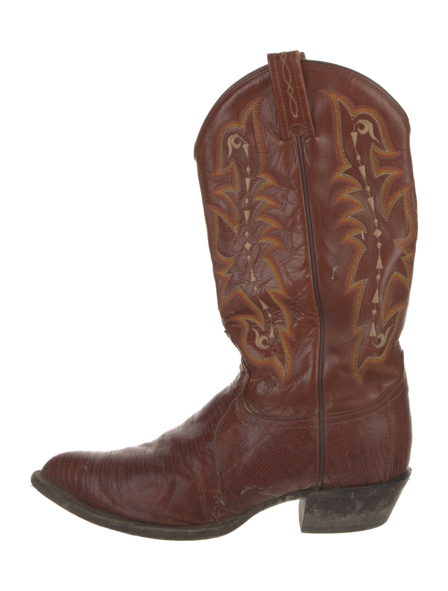 Tony Lama Leather Embroidered Accent Western Boots
