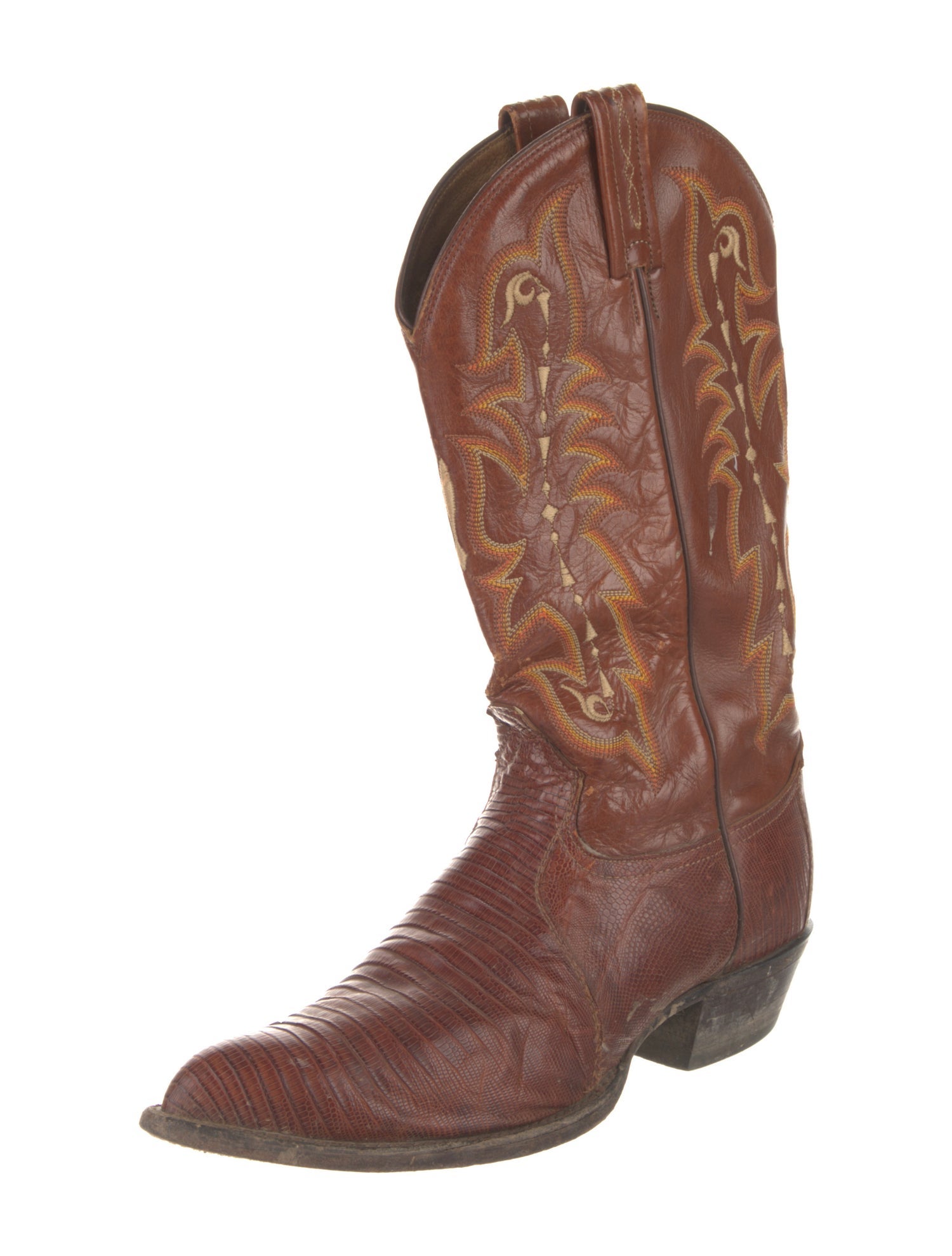 Tony Lama Leather Embroidered Accent Western Boots