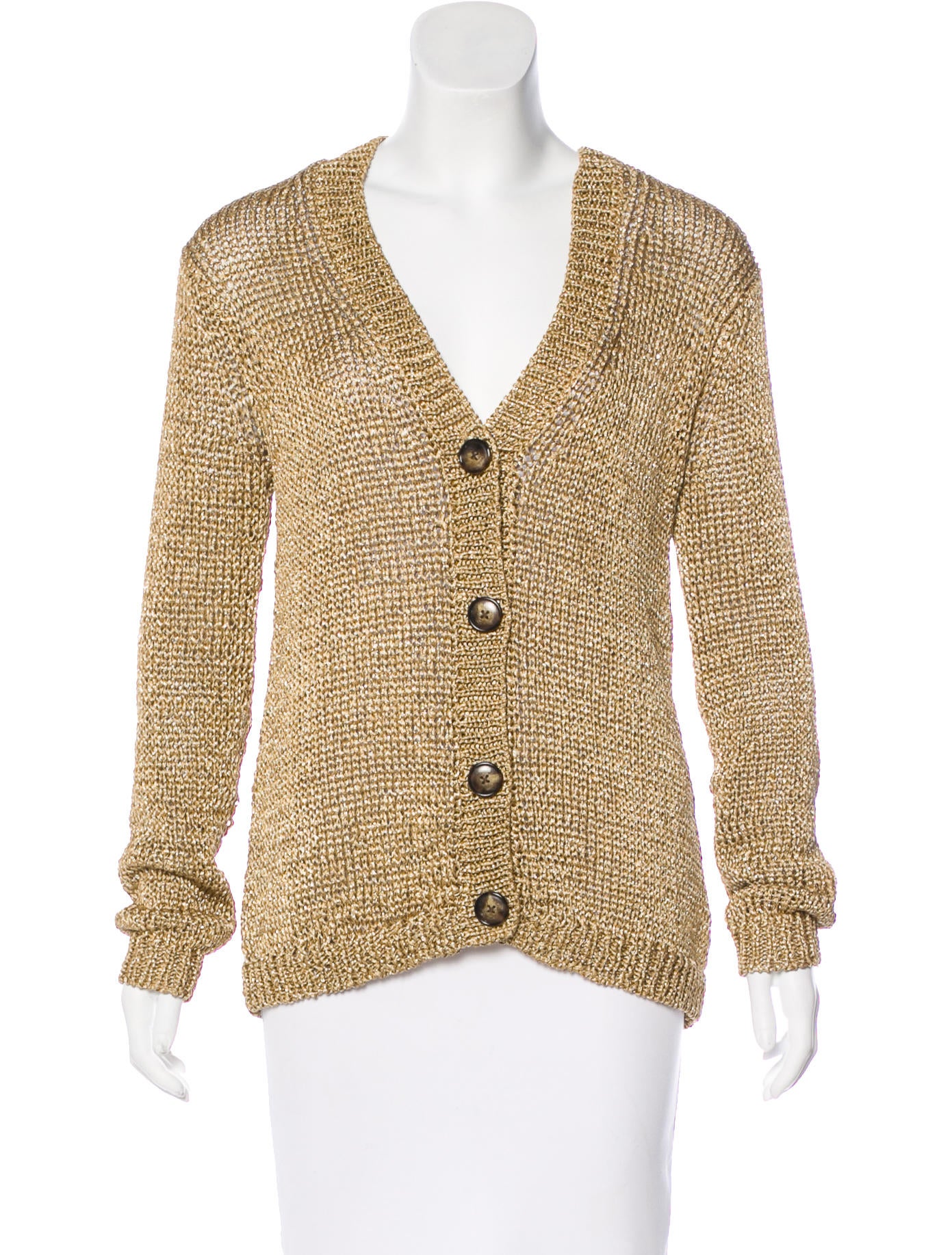 Tory Burch Metallic OpenKnit Cardigan Gold Knitwear, Clothing WTO117152 The RealReal