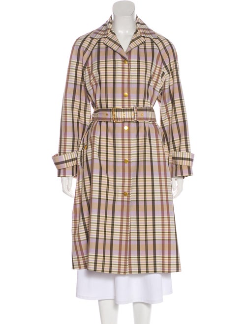 Tory Burch Plaid Print Trench Coat Purple